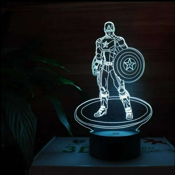 Veilleuse LED 3D Captain America - Lampe De Bureau Décorative - 7 Couleurs Changeantes - Télécommande Et Tactile - Alimentation USB