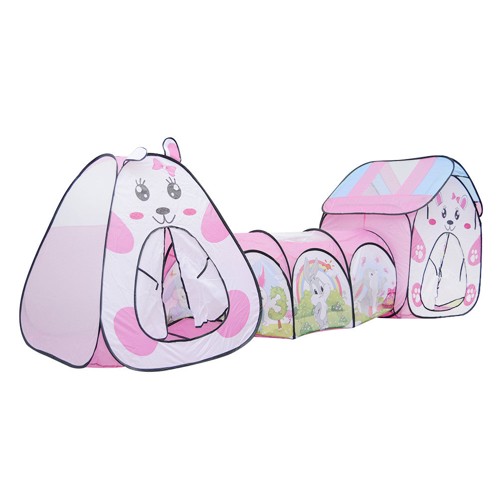 Kids Cartoon 3-In-1 Play Tent and Tunnel Combo Toy Children Playhouse for Indoor and Outdoor Use(Rabbit)