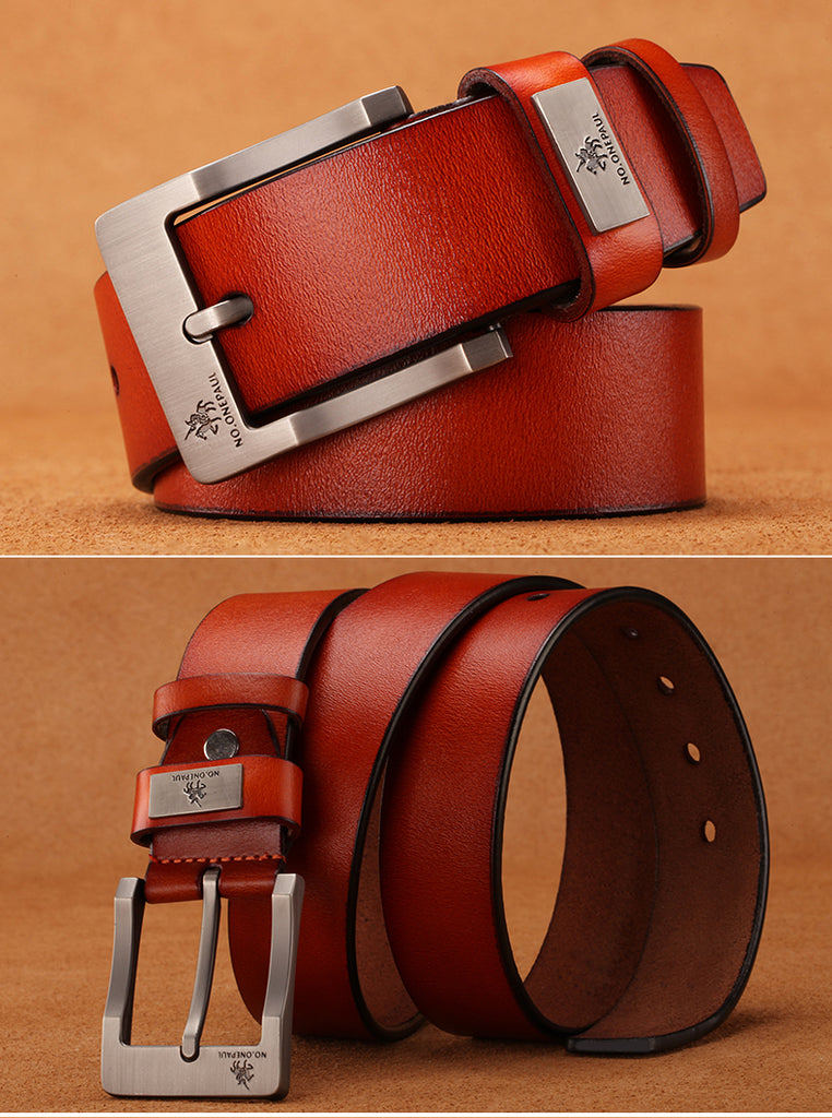 NO ONEPAUL Male Genuine Leather Belt Vintage Pin Buckle
