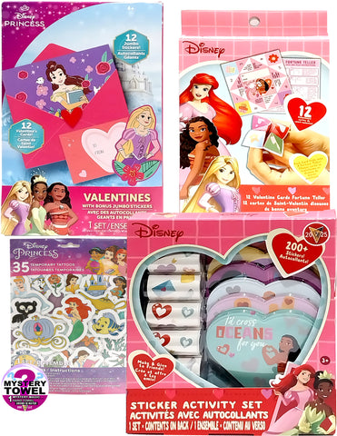 Disney Princess 5pc Valentines Activity Set Essentials with DSE Bonus Mystery Towel for Kids