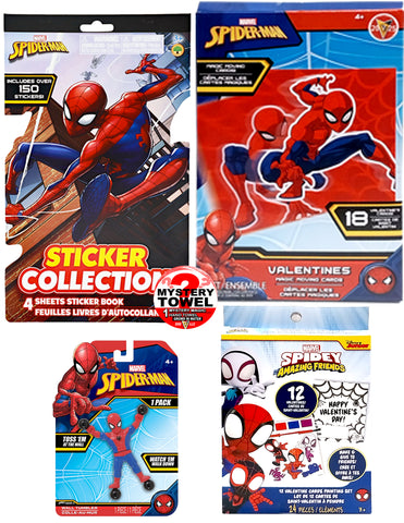 Spiderman and Spidey 5pc Valentines Activity Set Deluxe with DSE Bonus Mystery Towel for Kids