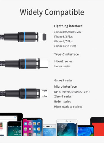 3 IN 1 Magnetic USB Cable for iPhone iPad Samsung Huawei Tablet Charger Cable Magnet Micro USB Tipo C Fast Charging Cabo 1m 2m