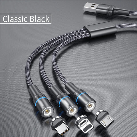 3 IN 1 Magnetic USB Cable for iPhone iPad Samsung Huawei Tablet Charger Cable Magnet Micro USB Tipo C Fast Charging Cabo 1m 2m