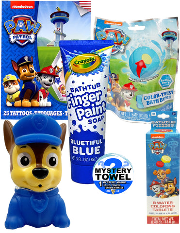 6pc Paw Patrol Chase Bath Time Set with DSE Bonus Mystery Towel for Kids