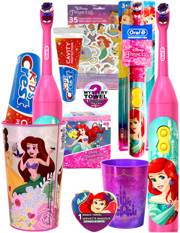 Princess Ariel 8pc Oral Care Kit Essentials with DSE Bonus Mystery Towel for Kids