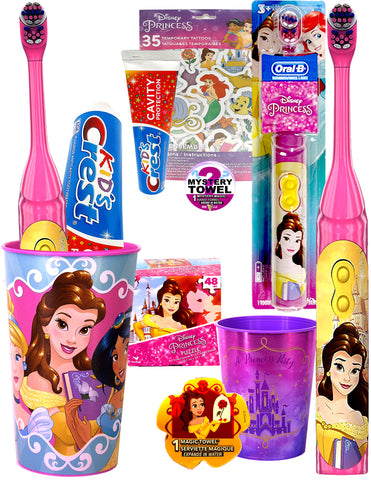 Princess Belle 8pc Oral Care Kit Essentials with DSE Bonus Mystery Towel for Kids