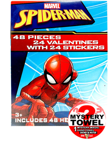 Spiderman 24 Valentines and 24 Stickers for Kids with Bonus Mystery Towel