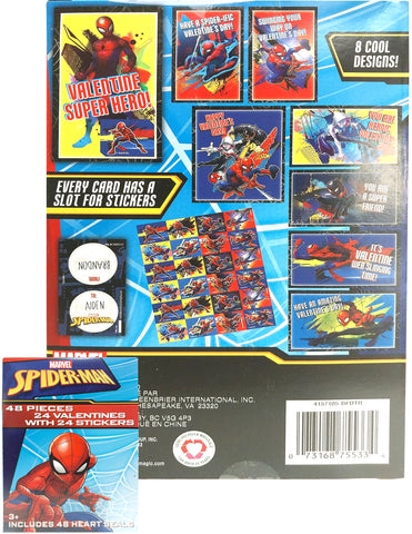 Spiderman 24 Valentines and 24 Stickers for Kids with Bonus Mystery Towel