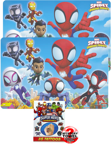 Spidey and his Amazing Friends 2 PACK Placemat Essentials with DSE Bonus Mystery Towel for Kids