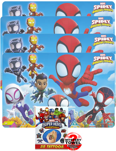 Spidey and his Amazing Friends 4 PACK Placemat Essentials with DSE Bonus Mystery Towel for Kids