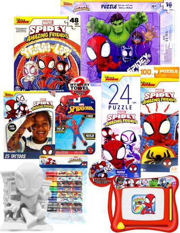 Spidey Puzzle Art Activity Skill Builder Set with DSE Bonus Mystery Towel for Kids