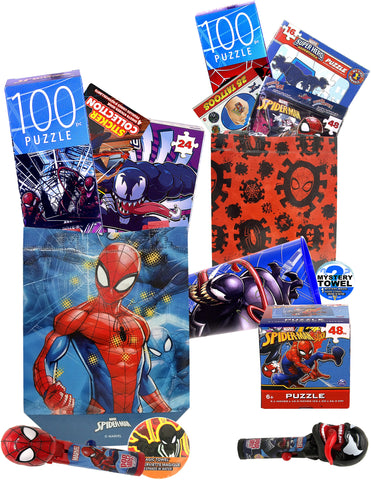 Spiderman vs Venom 10pc Puzzle Skill Builder Essentials Set with Bonus Mystery Towel for Kids