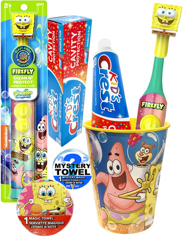 SpongeBob 6pc Oral Care Kit Essentials with DSE Bonus Mystery Towel for Kids