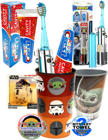 Star Wars 7pc Lightsaber Toothbrush Oral Care Kit with DSE Bonus Mystery Towel for Kids