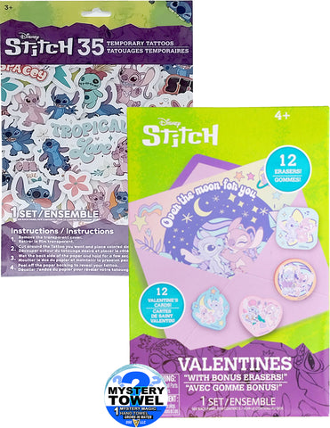 Disney Stitch 3pc Valentines Activity Set Essentials with DSE Bonus Mystery Towel for Kids