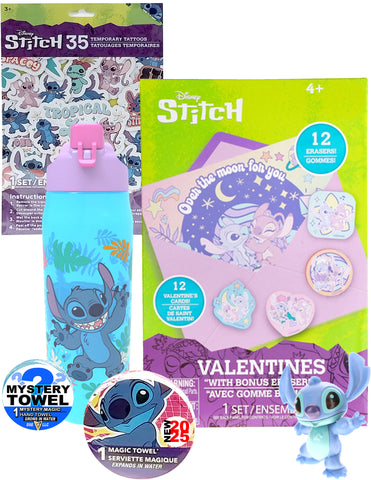 Disney Stitch 6pc Valentines Activity Set Deluxe with DSE Bonus Mystery Towel for Kids