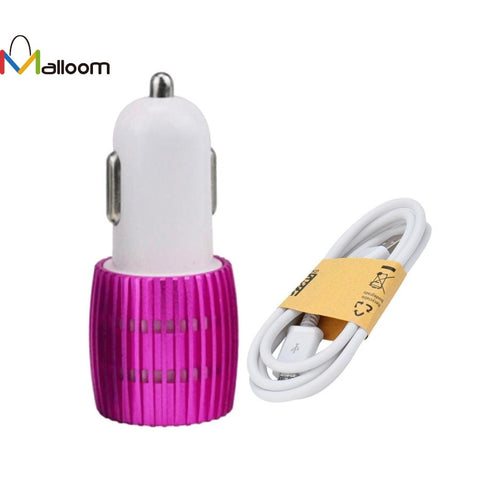 2016 Colorful quick charge Dual USB 2 Port Car Charger+ Micro USB Charge cable Adapter For Samsung Galaxy S7 Edge