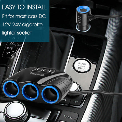 Vingtank 1 to 3 USB Power Adapters & 3 Car Cigarette Lighter Sockets with 3.1A - DC 12V-24V usb