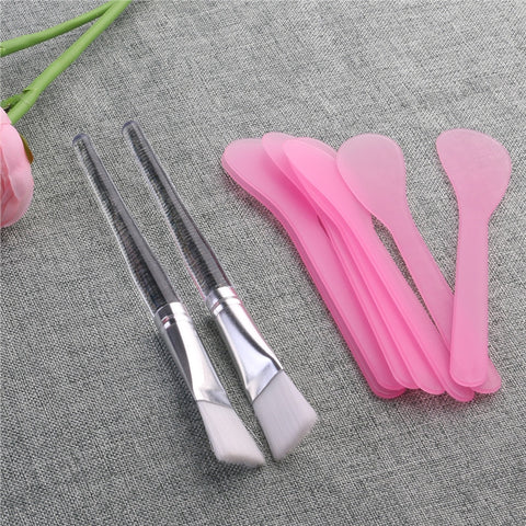 8pcs Cosmetic Mask Spoon Spatulas with 2PCS Facial Skin Care Mask Fan Brushes