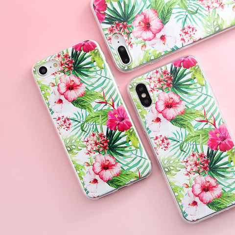 SoCouple Silicone Case for iphone 5s 5 SE 6 6s 6/7/8 plus X for iphone 7 case Flower Rose Fruit Plant Cactus pattern Phone Case