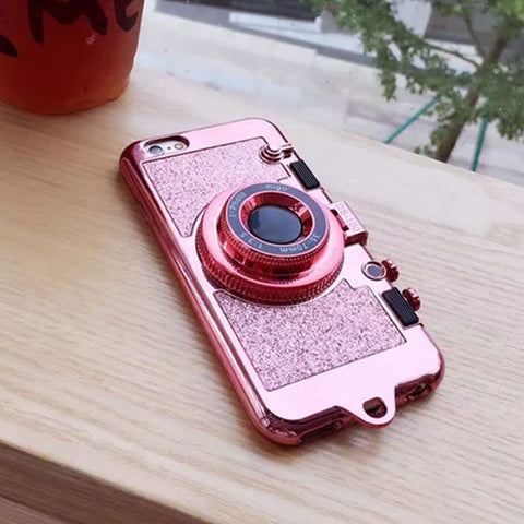 Sparkle Camera Mirror Stand Necklace Case for iPhone 7 8 6s Plus X Bling Glitter Phone Cases for coque iPhone 6Plus 7Plus 8Plus