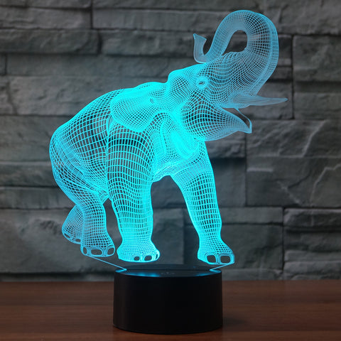 3D Illusion Night Light  LED Light 7 Color with Touch Switch USB Cable Nice Gift Home Office Decorations，Elephant-3