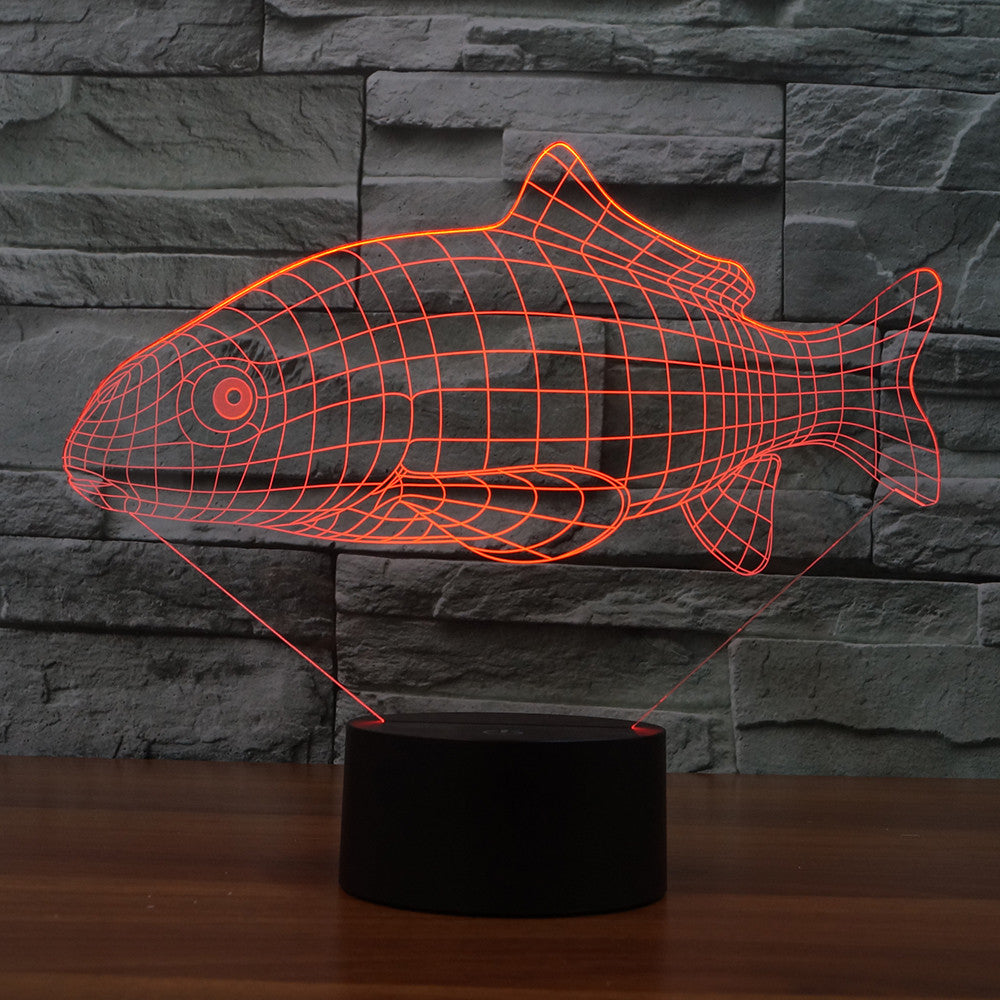 3D Illusion Night Light  LED Light 7 Color with Touch Switch USB Cable Nice Gift Home Office Decorations，Fish-3
