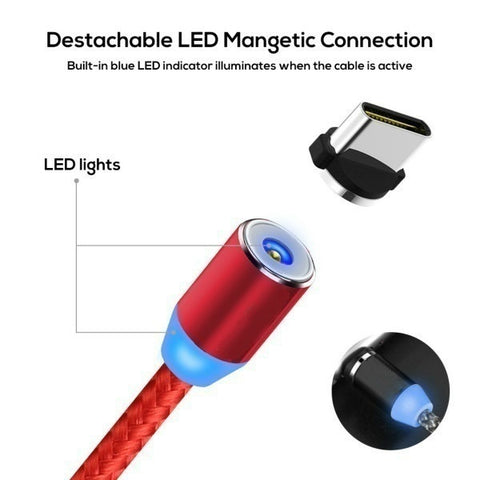 USB Magnetic Data Sync Fast Charging LED Smart Cable for Micro/Type C/Lightning in Black