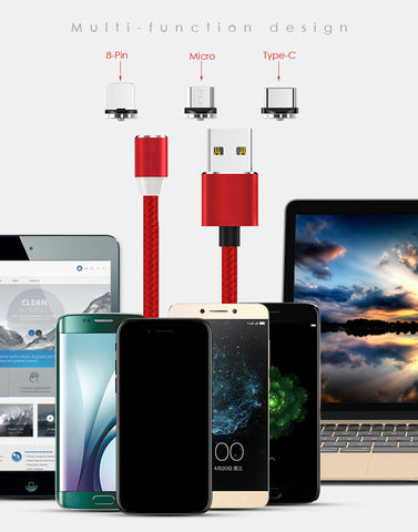 MOOJECAL USB Magnetic Charging Cable 1M/3FT-2M/6FT For Micro/Type C/Lightning in Black/Red/Silver