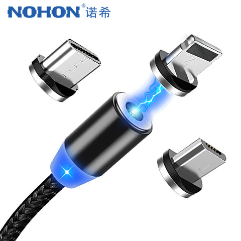 NOHON 3 in 1 USB  LED Magnetic Fast Charging Cables for Lighting/Micro/Type C  1M