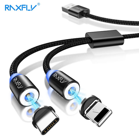 RAXFLY USB  Fast Charging Magnetic 2 In 1 Cable For-Micro/TYPE C/Lightning
