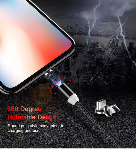 NOHON 3 in 1 Fast Magnet Charging Cable 1M/3FT-2M/6FT For-Lightning/Micro/Type C RED/BLACK/SILVER/BLUE