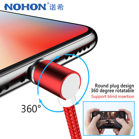 NOHON USB L-Shape LED Magnet Fast Charging Cable  2in1/3in1 For Micro/TypeC/Lightning 1m/3ft-2m/6ft