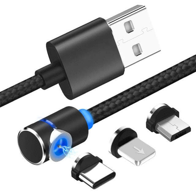 DSE FPSO USB 3-in-1 360 Degrees Magnetic Charging Nylon Cable  Blue LED TypeC/Micro/Lightning_USA