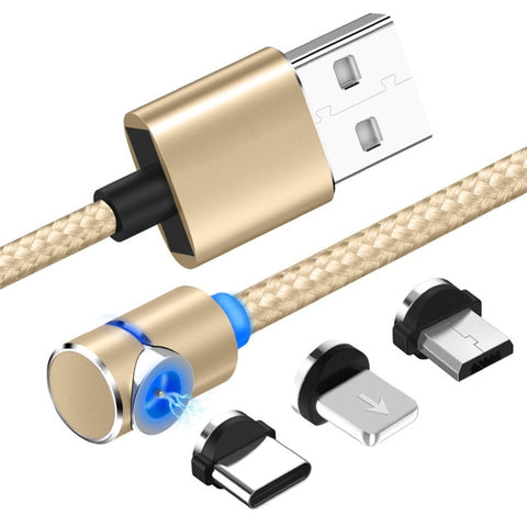 USB 3-in-1 360 Degrees Magnetic Charging Nylon Cable Built-in Blue LED TypeC/Micro/Lightning_USA