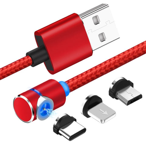 USB 3-in-1 360 Degrees Magnetic Charging Nylon Cable Built-in Blue LED TypeC/Micro/Lightning_USA