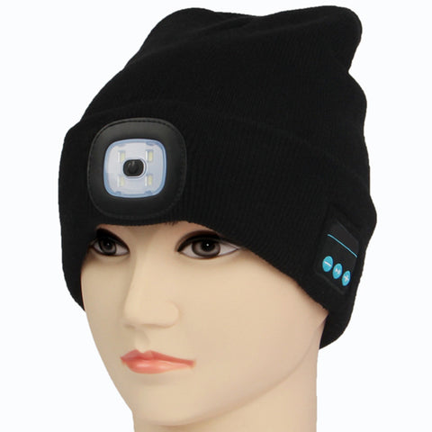 Knit Beanie Bluetooth Wireless Hands Free USB Rechargeable Outdoor LED Headlight
