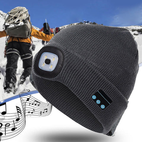 Knit Beanie Bluetooth Wireless Hands Free USB Rechargeable Outdoor LED Headlight